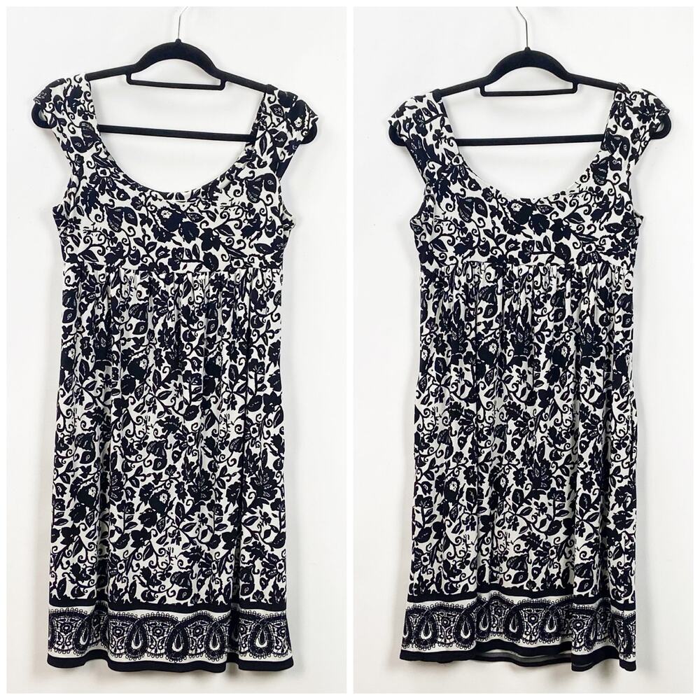 Donna Morgan 8 Womens Black White Floral Print Jersey Knit Dress